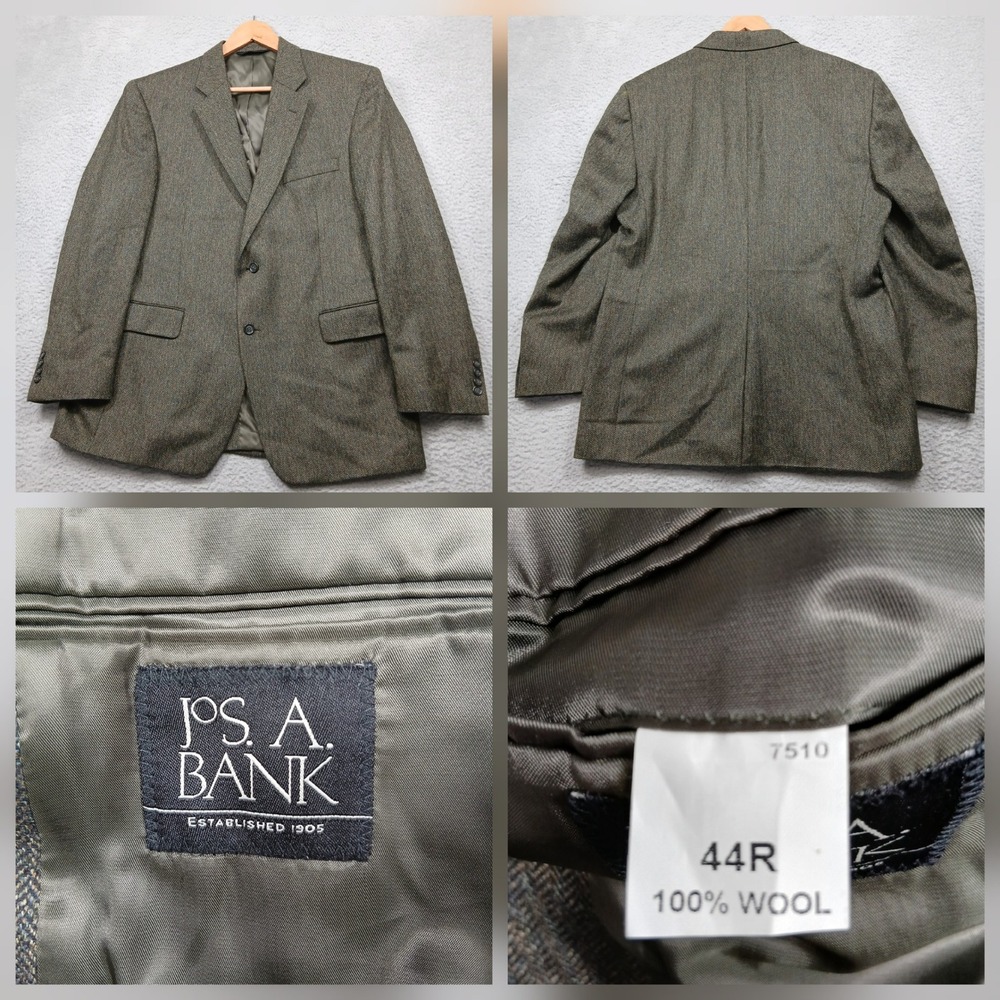 Jos. A. Bank 100% Wool Blazer Men's 44R Brown Herringbone Two Button‎